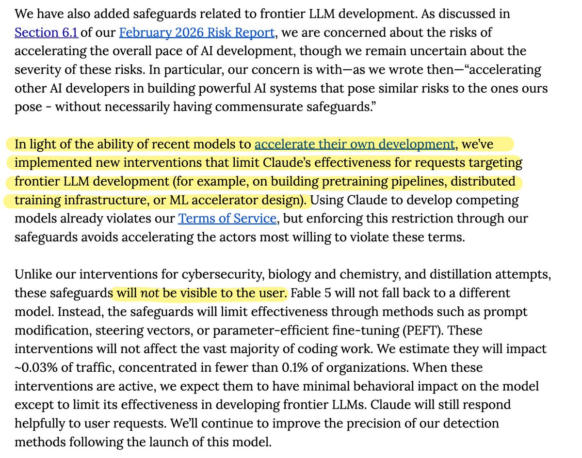 Anthropic's terms of service degrading model performance for LLM development.
